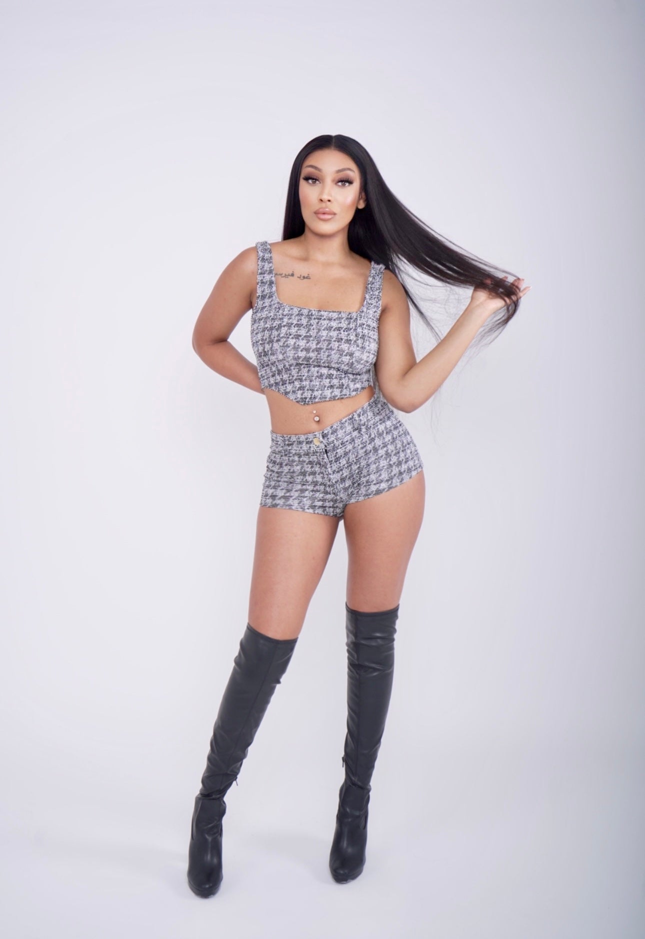 Sleek and Structured Houndstooth Two-Piece Short Set