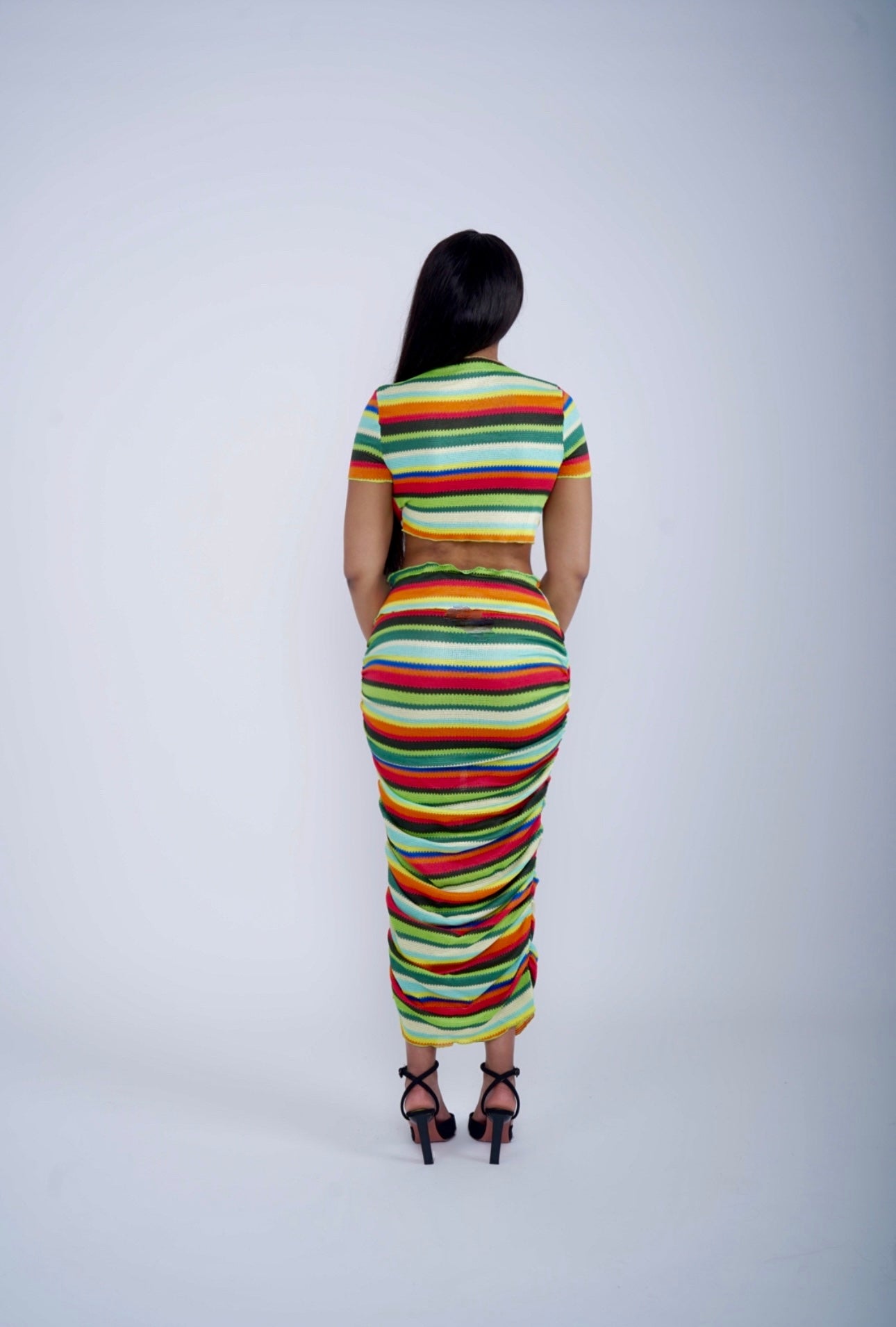 Vibrant and Playful Striped Tie-Front Two-Piece Skirt Set