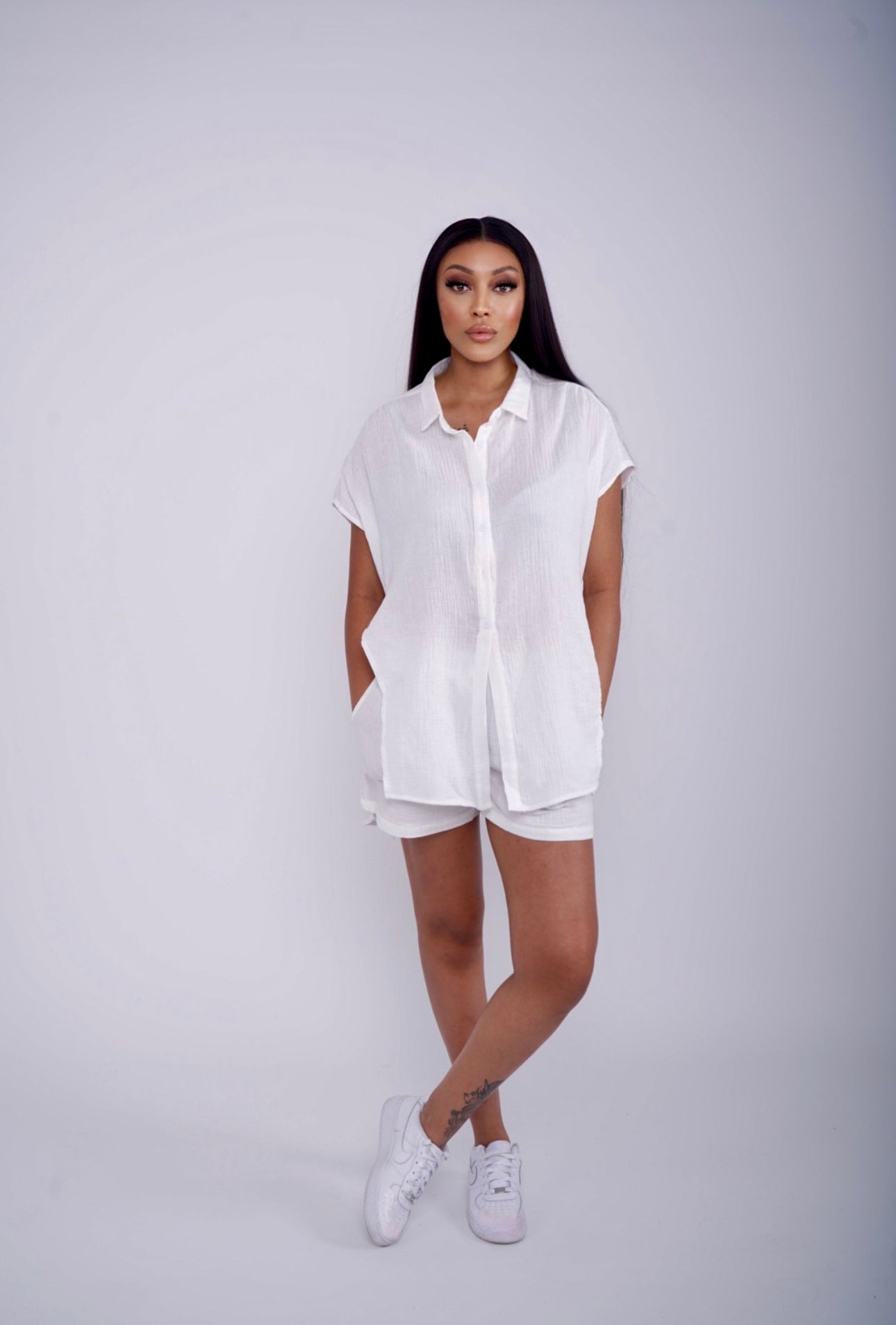 Breezy Button Tie-Front Two-Piece Short Set