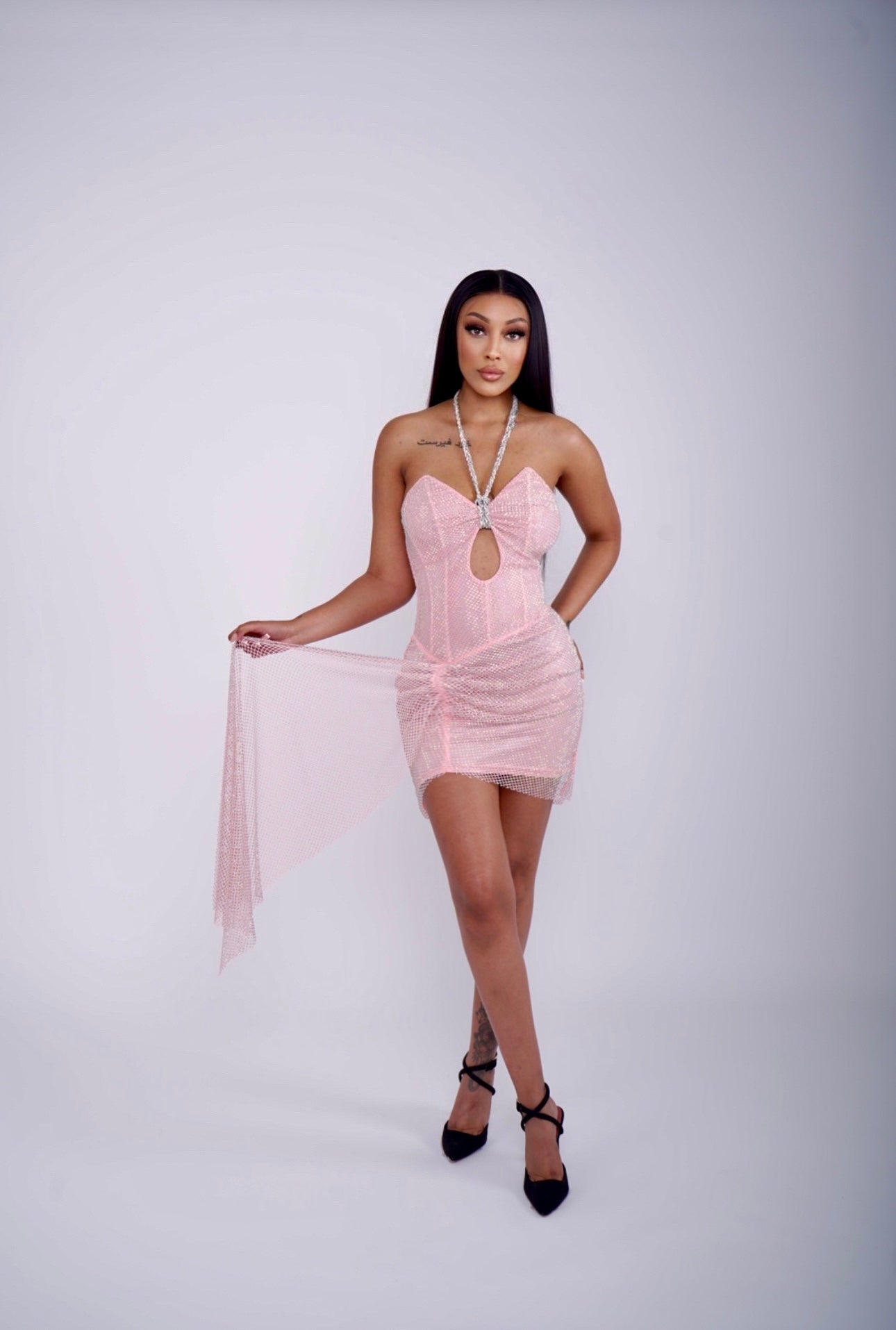 Glamorous Sparkle Halter Mini Dress with Rhinestone Detail
