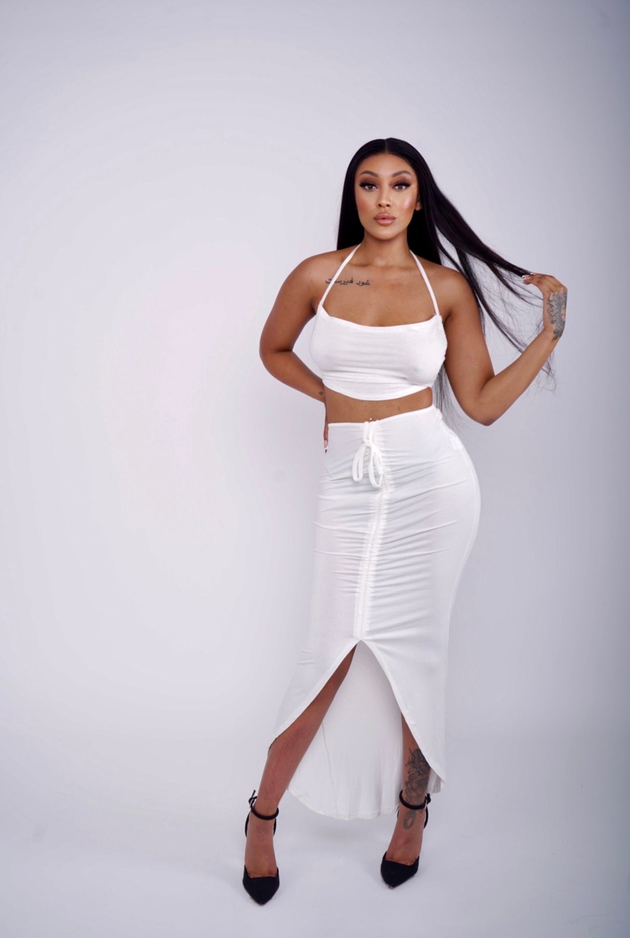 Elegant and Flattering Cross Strap Two-Piece Skirt Set