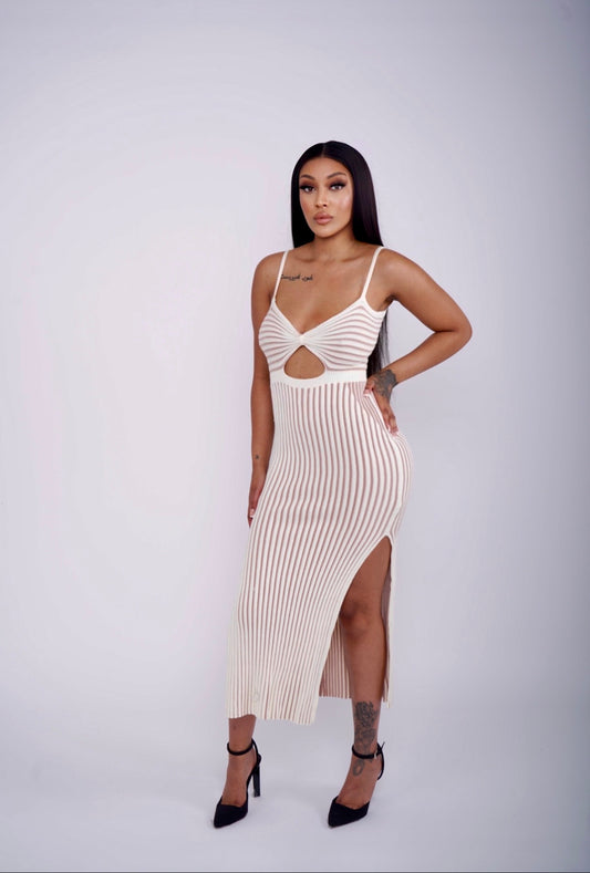 Elegant Twist-Front Rib Knit Cut-Out Dress