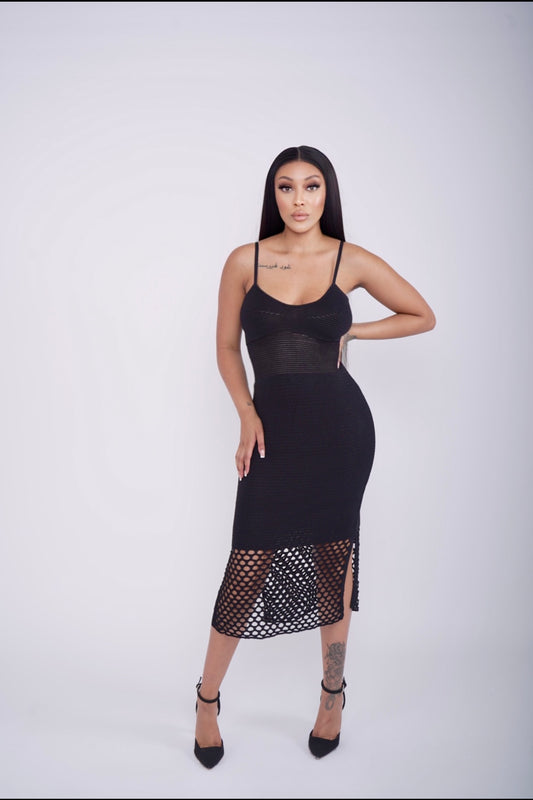 Sleek and Breezy Crochet Knit Midi Dress