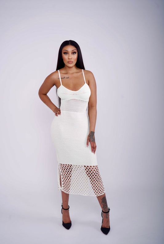 Sleek and Breezy Crochet Knit Midi Dress