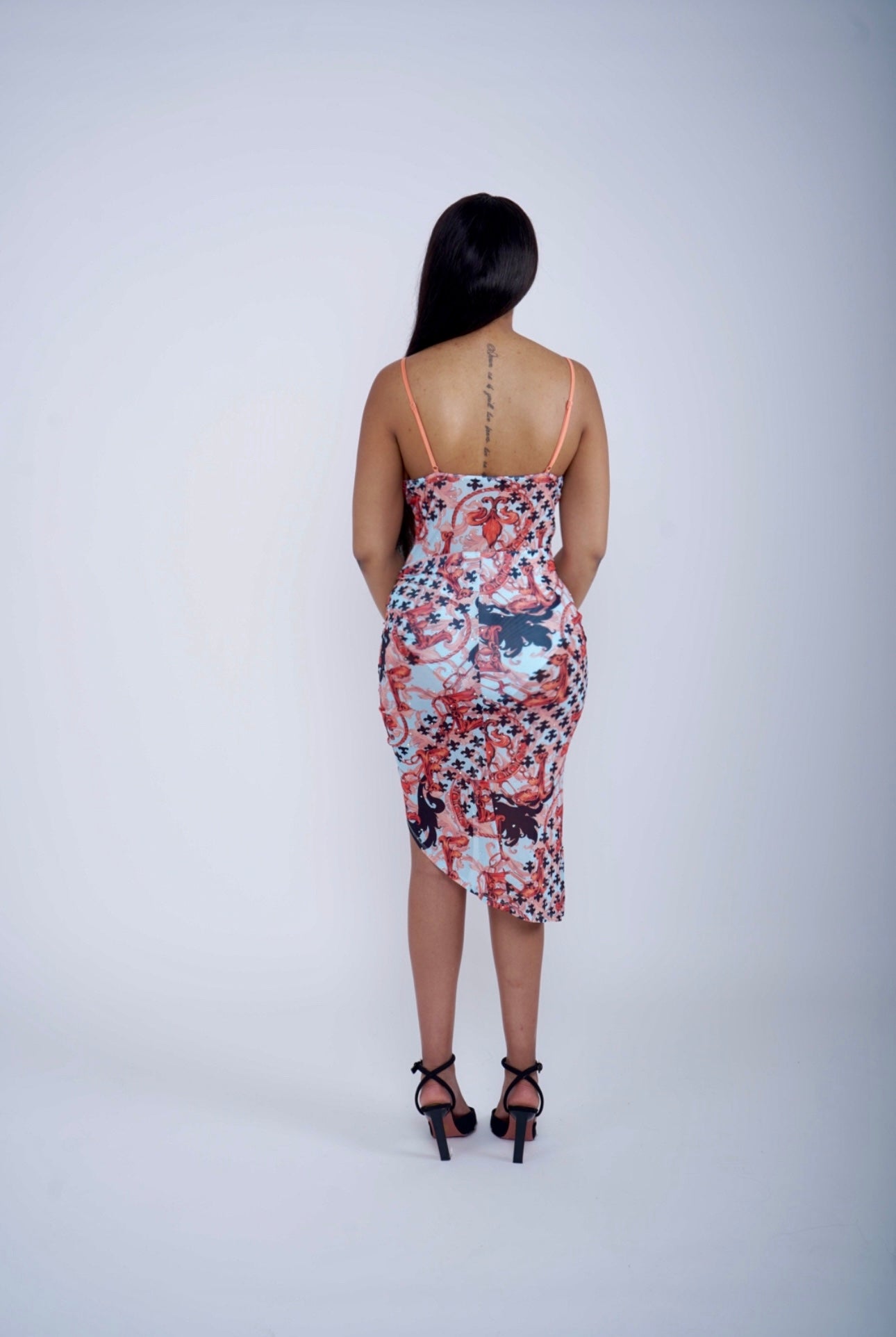 Bold and Beautiful Fleur de Lis Abstract Mesh Corset Midi Dress