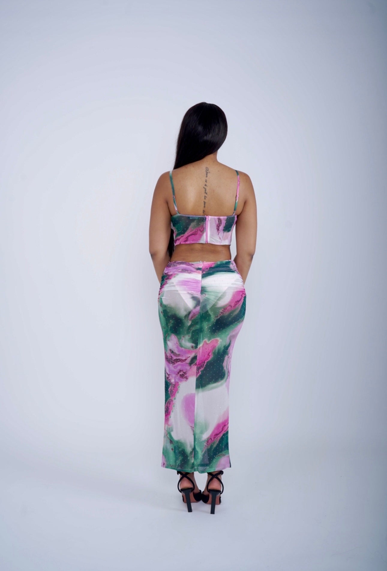 Elegant and Dreamy Marble Mesh Two-Piece Skirt Set