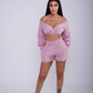 Cozy and Stylish Off-Shoulder Long Sleeve Two-Piece Short Set