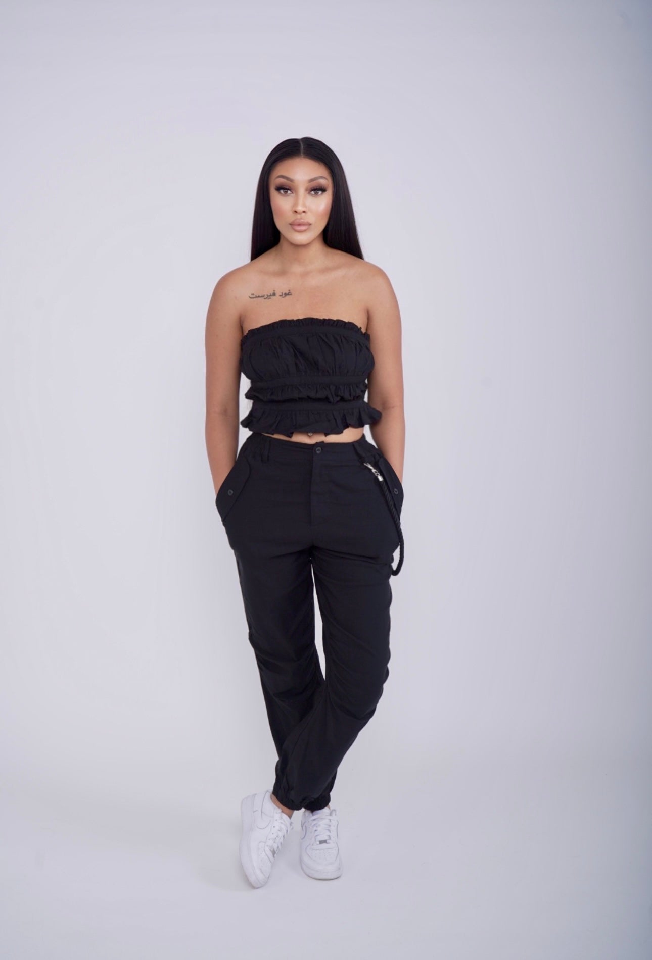 Chic and Comfortable Ruffle Tube Two-Piece Jogger Set