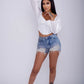 Glamorous and Trendy Rhinestone Fringe Denim Shorts