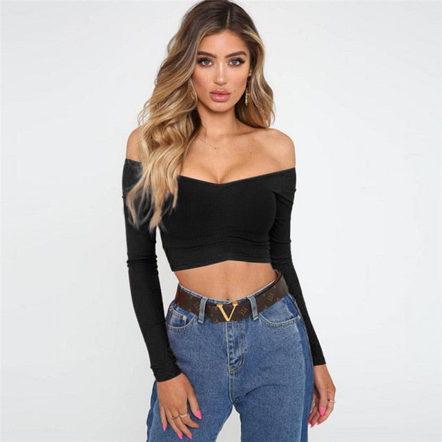 Long Sleeve Off Shoulder Crop Top