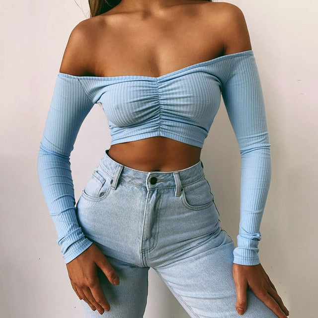 Long Sleeve Off Shoulder Crop Top