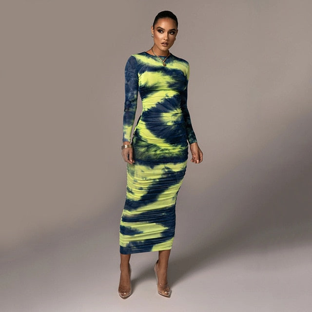 Ruched Tie Dye Bodycon Dress