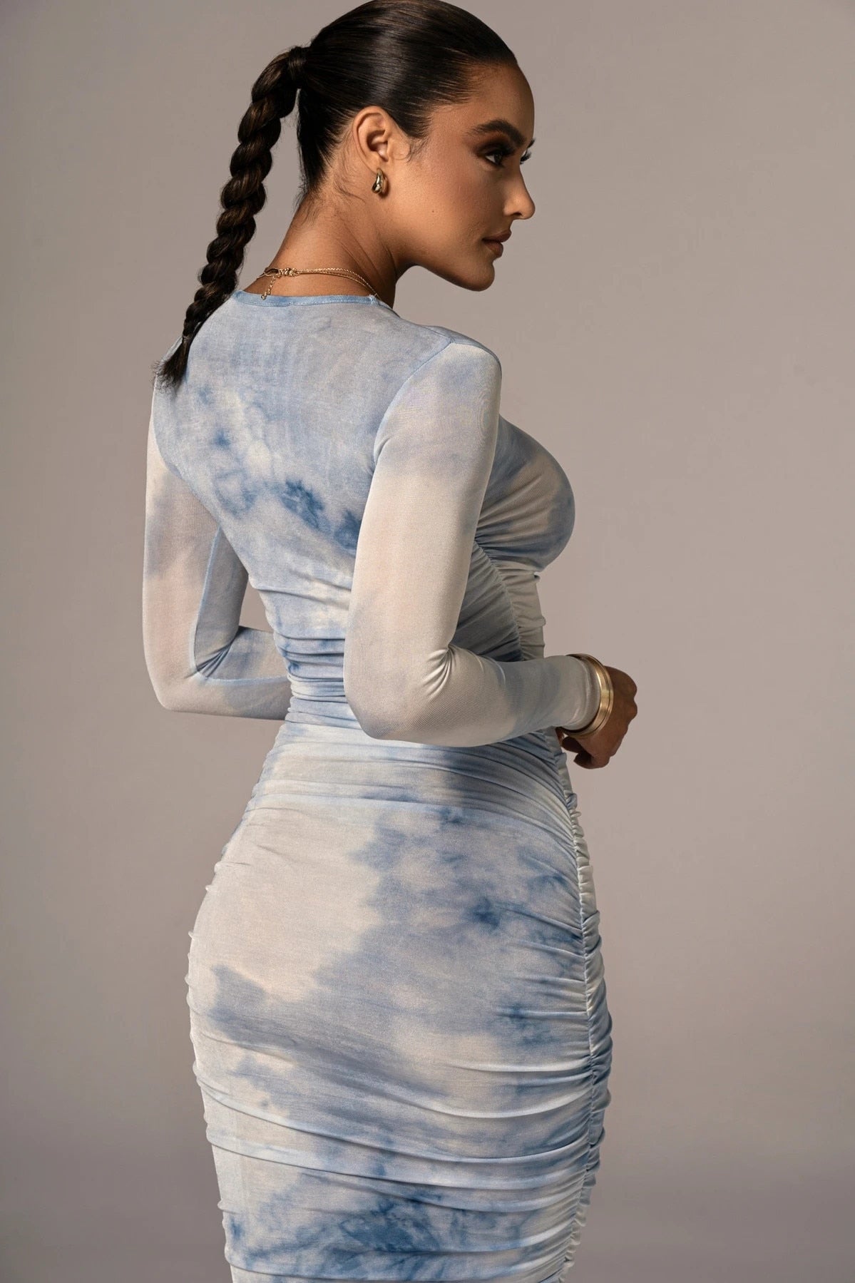 Ruched Tie Dye Bodycon Dress